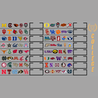 Collection of college logos arranged in a grid on a gray background with 'College' heading.