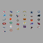 Collection of various sports team logos on a gray background