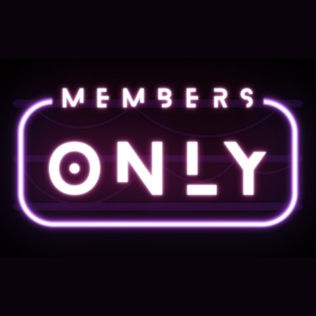 Neon Members Only sign on a dark background.