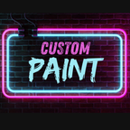 Neon sign with 'Custom Paint' text on a brick wall background