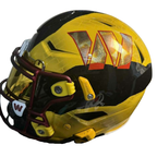 Yellow and black football helmet with a prominent 'W' logo on a white background